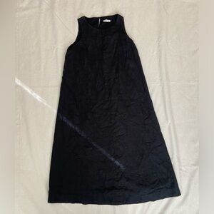 Eileen Fisher 100% Linen Black Midi Dress w 100% cotton lining